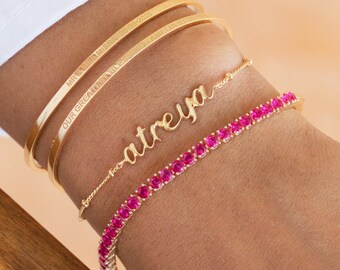 Custom Name Bracelet with Script Design | Adjustable Length Ball Chain Jewelry