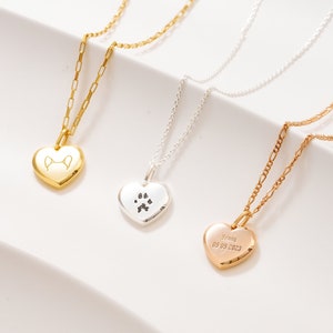 Heart Dog Ears Necklace| Engraved Dog Breed Name | Paw Print | Nose Print Necklace| Gift for Pet Lover| Mother&#39;s Day Gifts