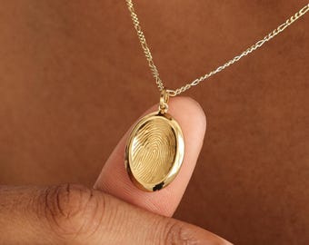 Oval Fingerprint Necklace Gift for Mom | 14K Gold Vermeil | Personalized Memorial | Actual Thumbprint Keepsake