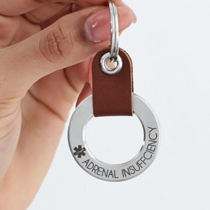 Dainty Medical ID Keychain | Medical Alert Leather Keychain | Personalized Keyring | Alert Allergy Keyring