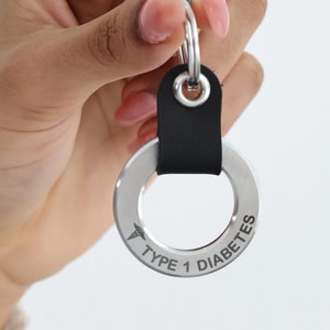 Dainty Medical ID Keychain | Medical Alert Leather Keychain | Personalized Keyring | Alert Allergy Keyring