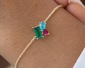 Birthstone Bracelet with Heart Gemstone, Customizable Minimalist Jewelry