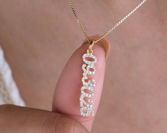 Custom Pave Name Necklace – Personalized Number Charm, Dainty Minimalist Gift | CodeBlue Jewelry