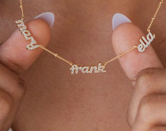 Dainty Multiple Name Necklace Ball Chain | Custom Script Couple Family Necklaces | Gifts for Her