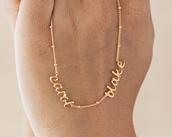 Dainty Double Name Necklace Ball Chain | Two Names Couple Family Jewelry | Gifts for Her