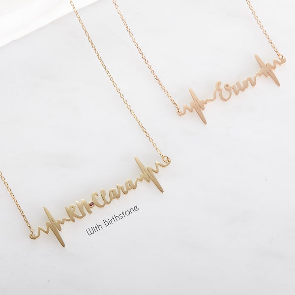 Custom Heartbeat Necklace | Personalized Children Name Necklace |Dainty Necklace| Graduation Gift for Nurse | Doctor Gift| Mother's Day Gift