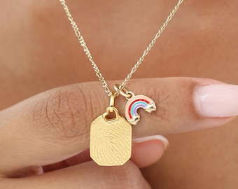 Personalized Fingerprint Dog With Rainbow Charm Tag by CodeBlue Jewelry - Memorial Jewelríe - Custom Keepsake Necklace - Mother’s Day Gifts