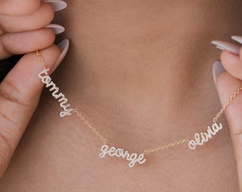 Custom Multi Name Necklace | Script Couple Family Names | Sterling Silver | Personalized Gifts for Mom