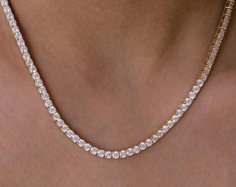 Diamond Tennis Chain Necklace – Dainty Choker Style, Moissanite, Cubic Zirconia