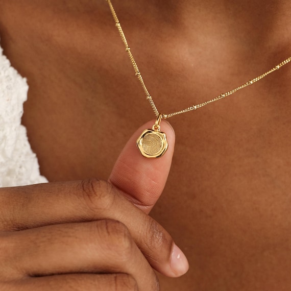 Mini Tag Charm Fingerprint Necklace | Petite Charms Necklaces | Wedding | Mother's Day - Christmas Gifts