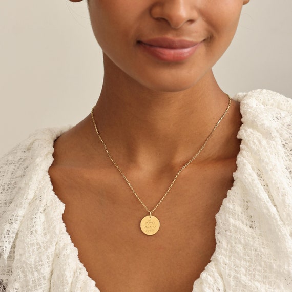 Circle Handwriting Necklace | Actual Handwriting Necklace | Disc Jewelry | Loved one's handwritten Jewelry| Mother's Day Gifts