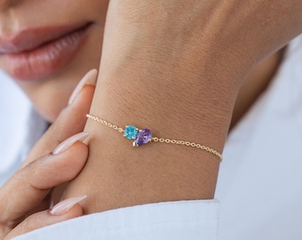 Birthstone Bracelet for Mom | Two Charm in Sterling Silver