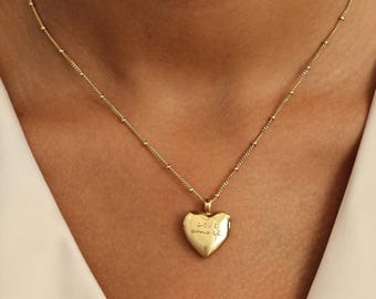 Collar con medallón con escritura a mano / Medallones en forma de corazón / Joyas personalizadas con fotos / Regalos para el Día de la Madre y Navidad