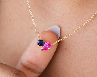 Custom Mothers Toi et Moi Birthstone Necklace | Two Birthstones | Mother's Day