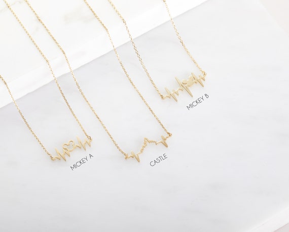 Dainty Disney Necklace Mickey Mouse Minimalist Necklace Cinderella s Castle Heartbeat EKG Necklace Disney Jewelry Mother Day Gift Etsy