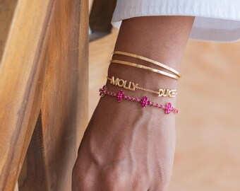Custom Name Bracelet with Cable Chain | Personalized Multi Jewelry for Moms