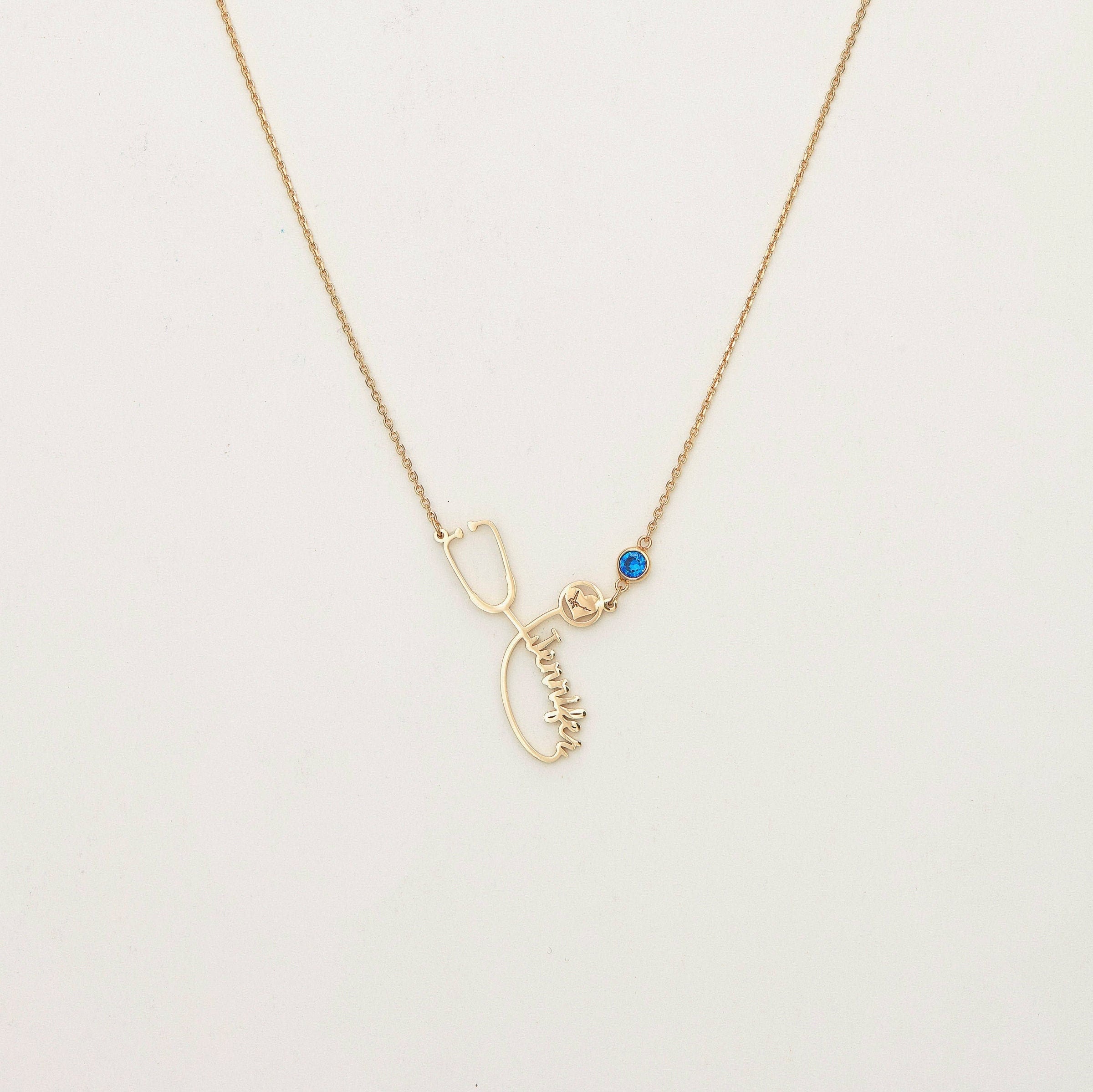 Custom Name Stethoscope Necklace | Medical Student | Nurse - Doctor Gift | Dainty Name Necklace | Graduation - Mother's Day Gift