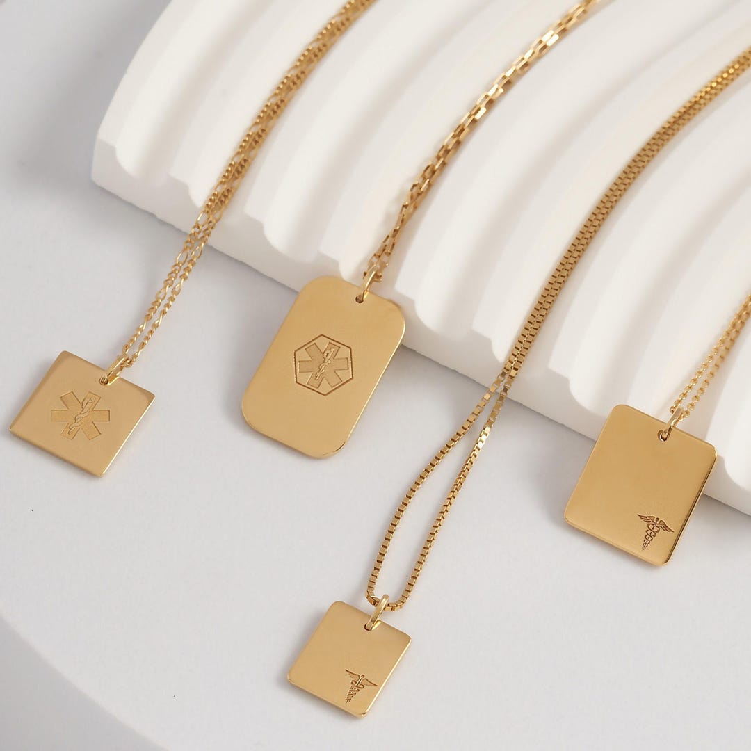 Custom Medical Alert Necklace | Sterling Silver Engraved Bar Pendant ...