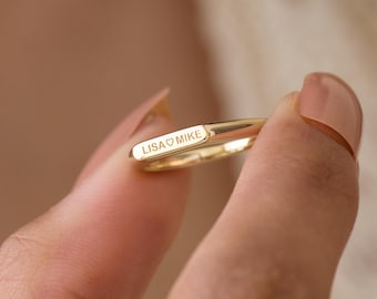 Custom Name Ring – Personalized Engraving Band Minimalist Stackable Jewelry Gift