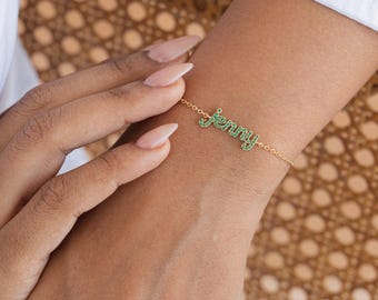 Personalized Birthstone Name Bracelet | Custom Script Name Jewelry | Sterling Silver Name Bracelet |Gift for Her