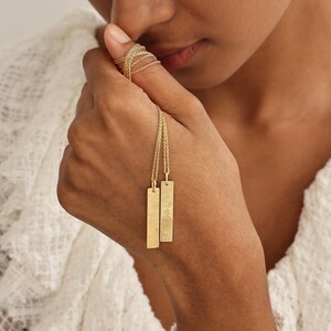 Vertical Fingerprint Bar Necklace | Actual Fingerprint - Handwriting Necklace| Loved one&#39;s Handwriting Jewelry | Mother&#39;s Day Gifts