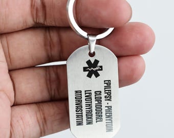 Food Allergy Alert Keychain | Stainless Steel | Personalized Medical Alert ID | Custom Engraved Tag | Gift
