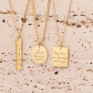 Actual Handwriting Necklace | Bar - Circle - Rectangle Necklaces | Handwritten Jewelry | Mother's Day | Christmas Gifts
