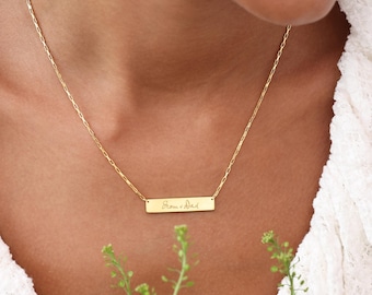 Horizontal Fingerprint Bar Necklace | Actual Thumbprint - Handwriting Necklaces | Mother's Day | Christmas Gifts