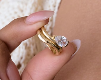 Custom Pear & Curve Band Ring Set – Mixed Minimalist Stackable Jewelry- Personalized Engraving