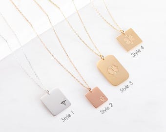 Dainty Medical ID Necklace | Bar Necklaces | Alert Allergy | Mother's Day - Christmas Gifts