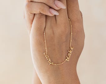 Dainty Double Name Necklace Ball Chain | Two Names Couple Family Jewelry | Gifts for Her