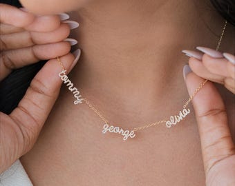Custom Multi Name Necklace | Script Couple Family Names | Sterling Silver | Personalized Gifts for Mom