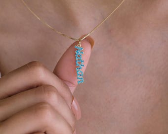 Valentine Name Necklace Pavé CZ | Gift for Sister | Sterling Silver | Custom Dainty Nameplate CZ Jewelry Best Friend Gift