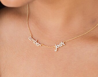 Personalized Family Names Necklace | Script Couple Mom Jewelry | 14K Gold Vermeil | Custom Layering Gift