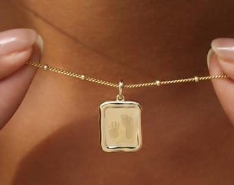 Organic Rectangle Baby Footprint/Handprint Necklace | Charm Jewelry | Mother Day Gift