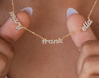 Dainty Multiple Name Necklace Ball Chain | Custom Script Couple Family Necklaces | Gifts for Her