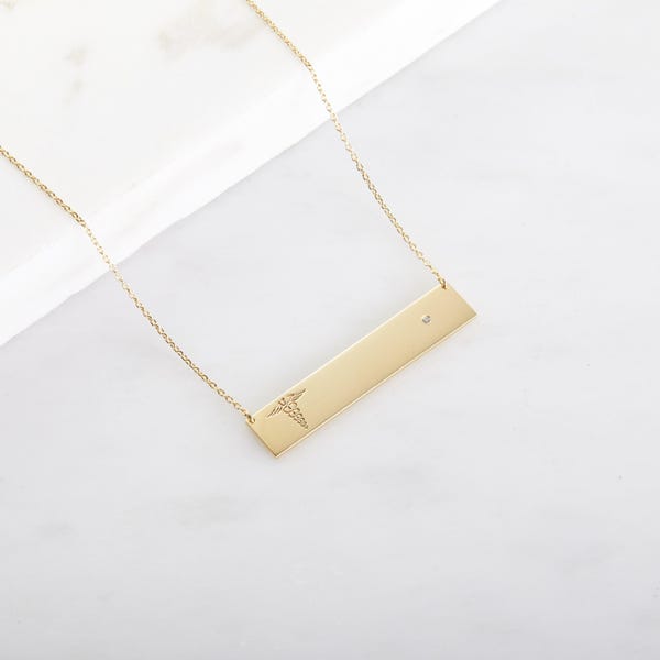 Dainty Medical Alert Necklace | Medic Bar Necklaces | Birthstone Allergy | Mother's Day - Christmas Gifts