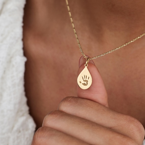 Actual Baby Footprint Tear Drop Necklace Actual Handprint - Main Image