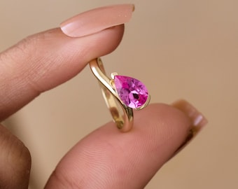 Custom Birthstone Pear Ring | Engraved Ring | 14K Gold Vermeil | Personalized Gemstone Ring | Promise Ring Gift for Her