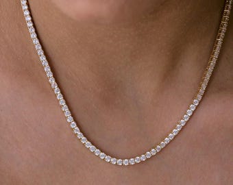 Moissanite Tennis Necklace | Gift for Mom | 14K Gold Vermeil | Diamond CZ Choker | Mothers Day Jewelry Gift for Her