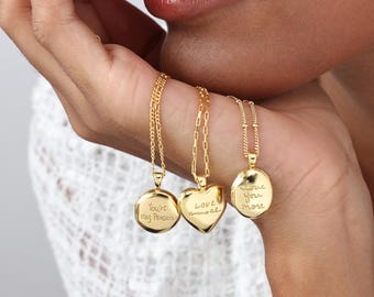 Gold Handwriting Locket Necklace | Gift for Her | 14K Gold Vermeil | Actual Handwriting Jewelry | Anniversary
