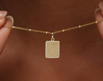 Organic Rectangle Fingerprint Necklace | Actual Fingerprint Necklace | Rectangle Charm Jewelry | Mother's Day