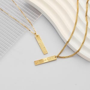 Vertical Fingerprint Bar Necklace | Actual Fingerprint - Handwriting Necklace | Loved one&#39;s Handwriting Jewelry | Mother&#39;s Day Gifts