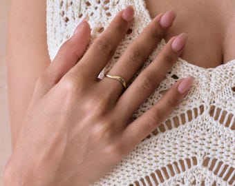 Dainty Stacking Ring Custom Curve Band | 14K Gold Vermeil | Personalized Inside Engraving | Minimalist Gift for Her