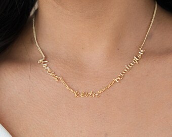 Custom Double Name Necklace Curb Chain | Two Names Couple Family Necklaces | Script Jewelry Gift