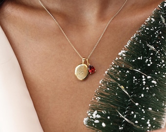 Actual Fingerprint Locket With Birthstone By CodeBlue Jewelry | Personalized Photo Lockets | Memorial Gift | Christmas Gifts