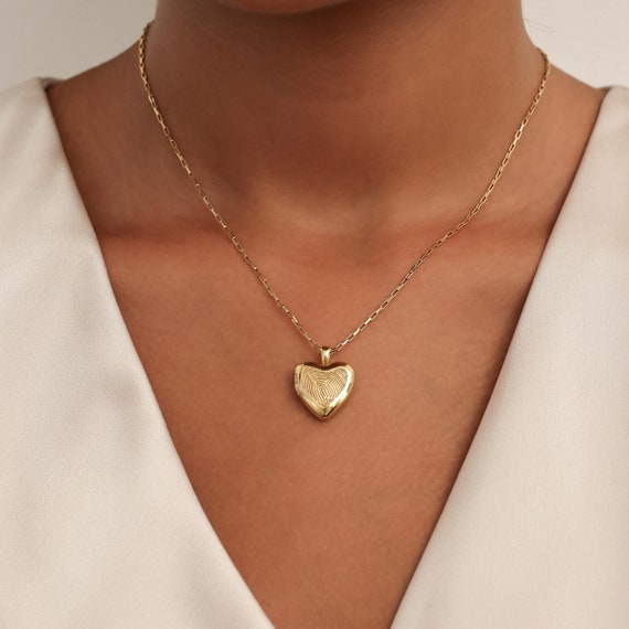 Fingerprint Locket Necklace by Codeblue Jewelry Heart Locket Personalized Photo Locket Memorial Gifts Christmas Gifts Etsy Canada