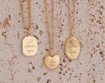 Actual Handwriting Necklace - Engraved Actual Signature Jewelry - Handwriting Memorial Jewelry - Worry Stone Necklace
