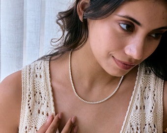 Tennis Necklace | 14K Gold Vermeil | Diamond CZ Bezel Choker | Anniversary Gift for Her | Dainty Layering Jewelry