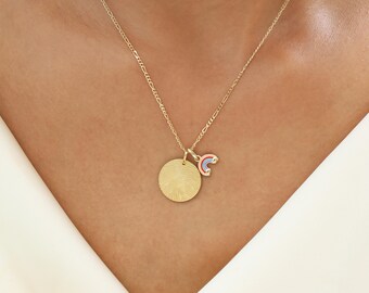 Circle Fingerprint Necklace With Rainbow Charm | Fingerprints Jewelries | Mother's Day | Christmas Gifts